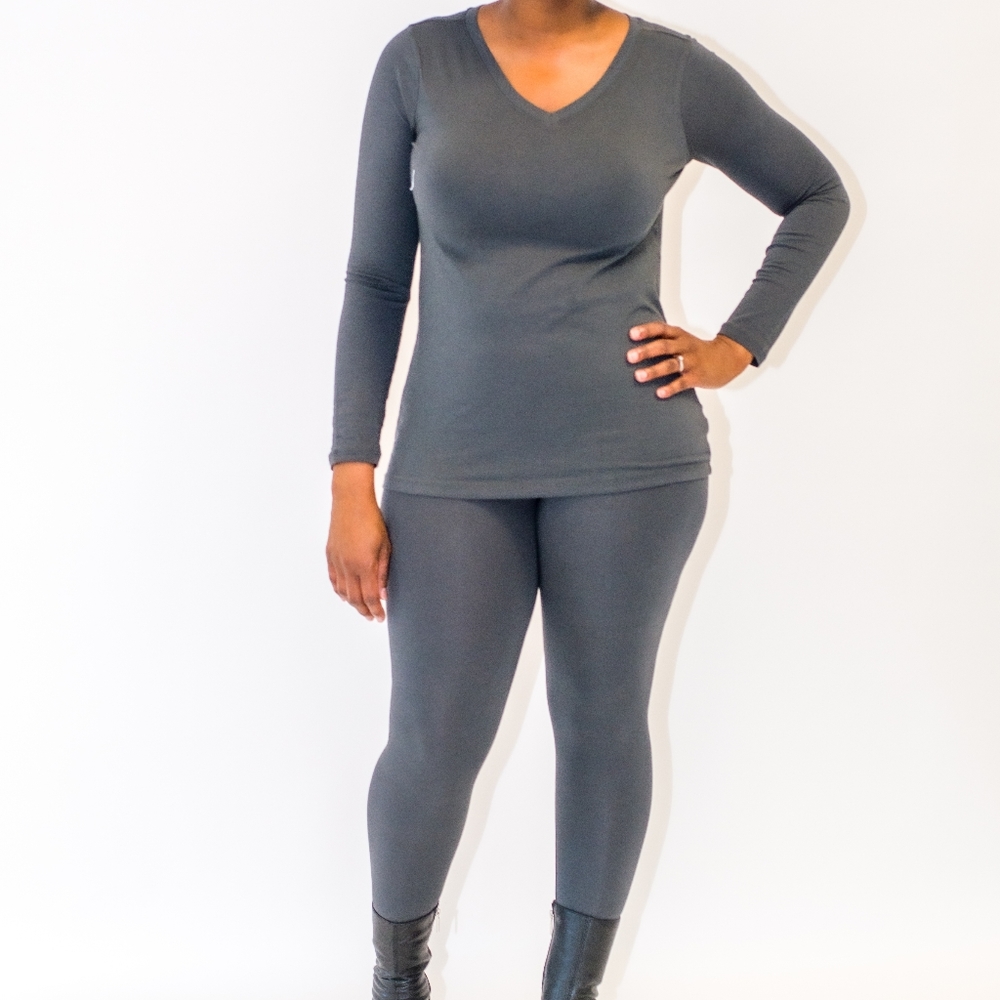 Ash Grey V-Neck Legging Set